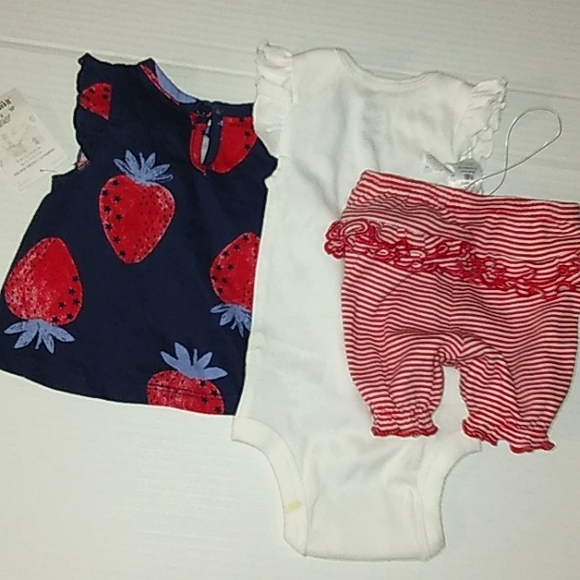 ☆NWT☆Sweet 🍓 Strawberry NB Carter's Girl 3 Piece Fireworks Short Set☆Adorable - Picture 8 of 11